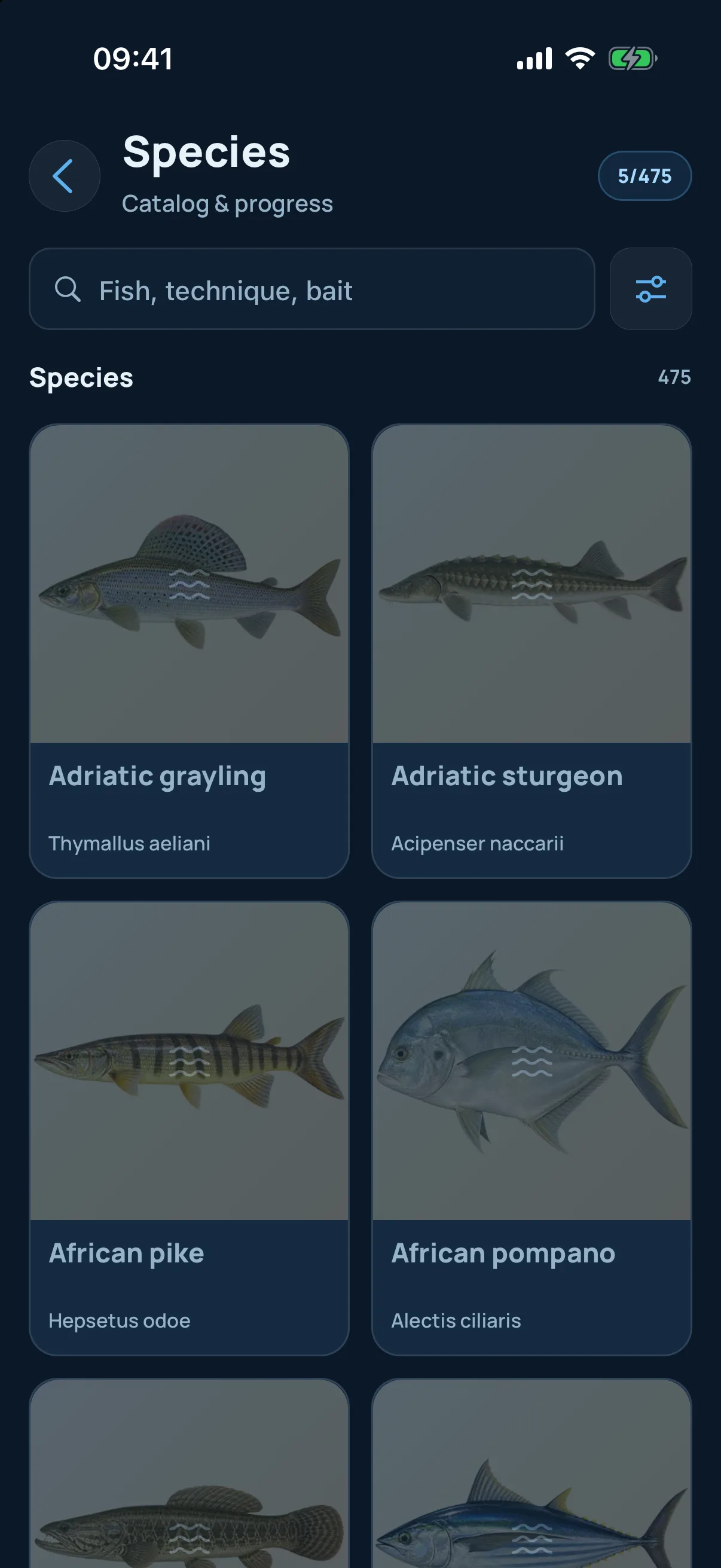Species — catalog of 474 fish