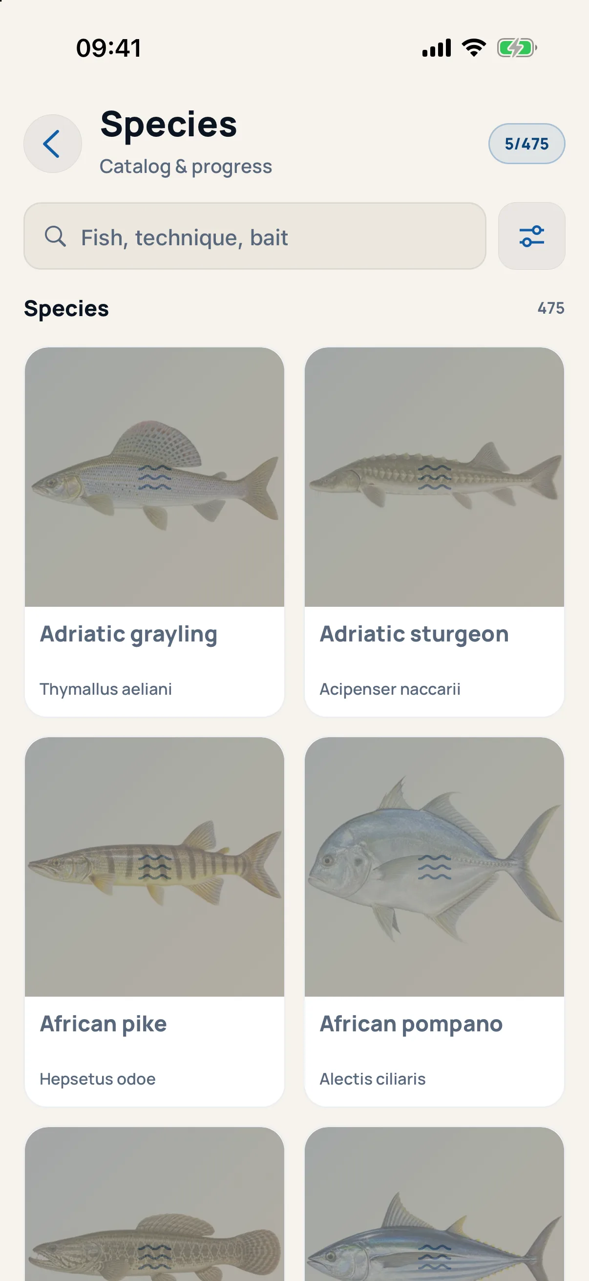 Species — catalog of 474 fish