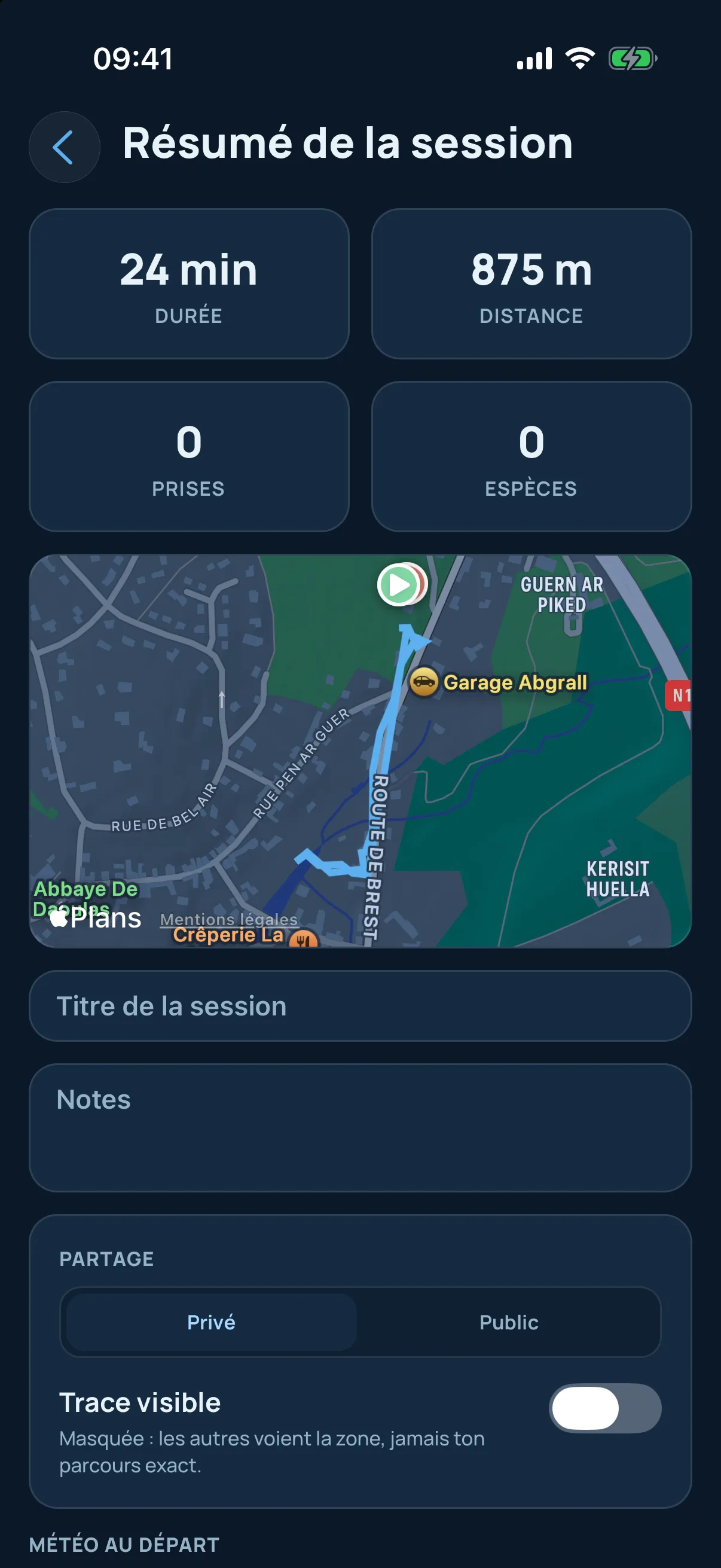 Résumé de fin de sortie