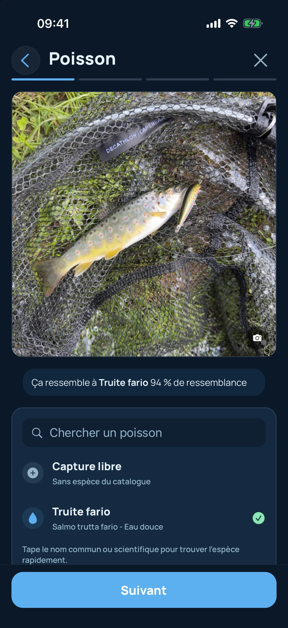 Saisie d’une prise — l’espèce suggérée d’après la photo