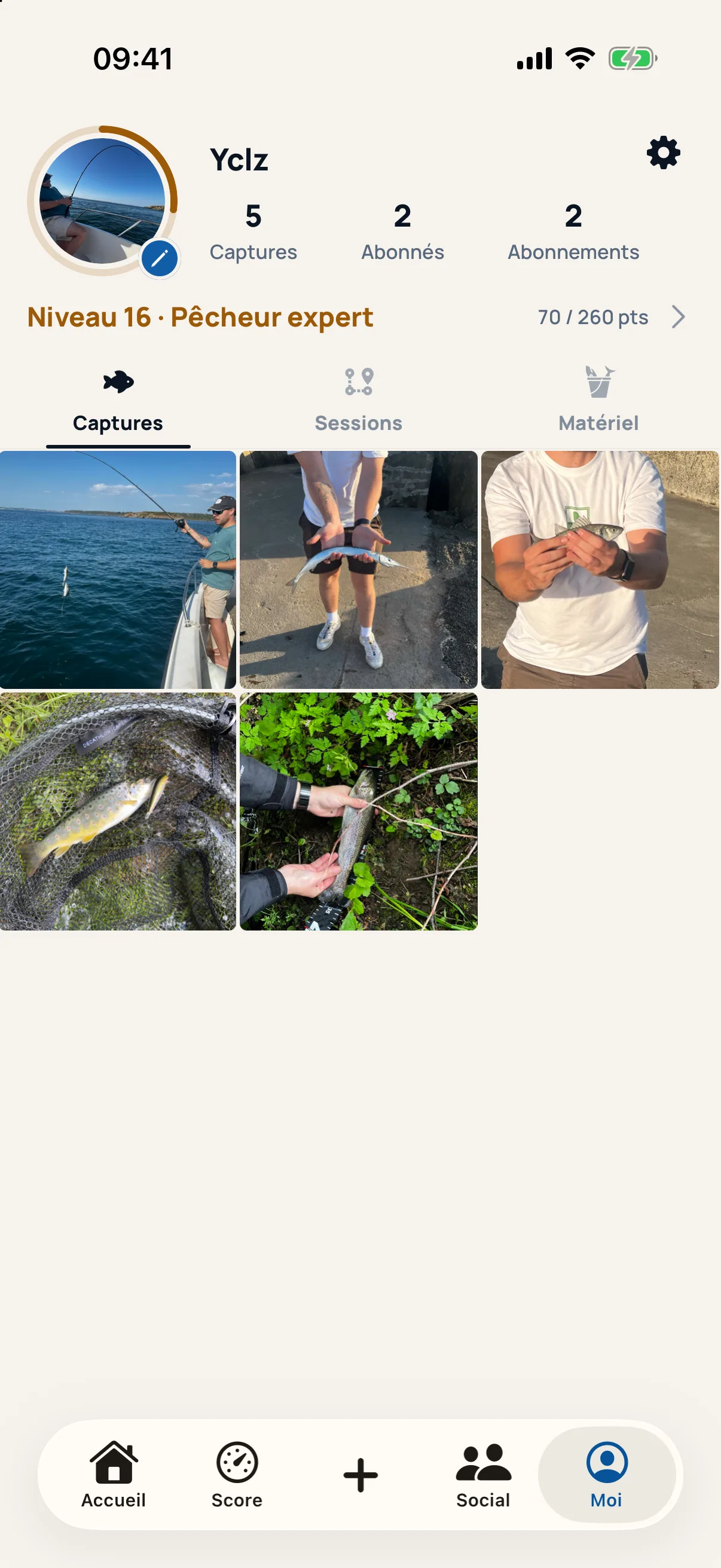 Écran journal de captures Piscary