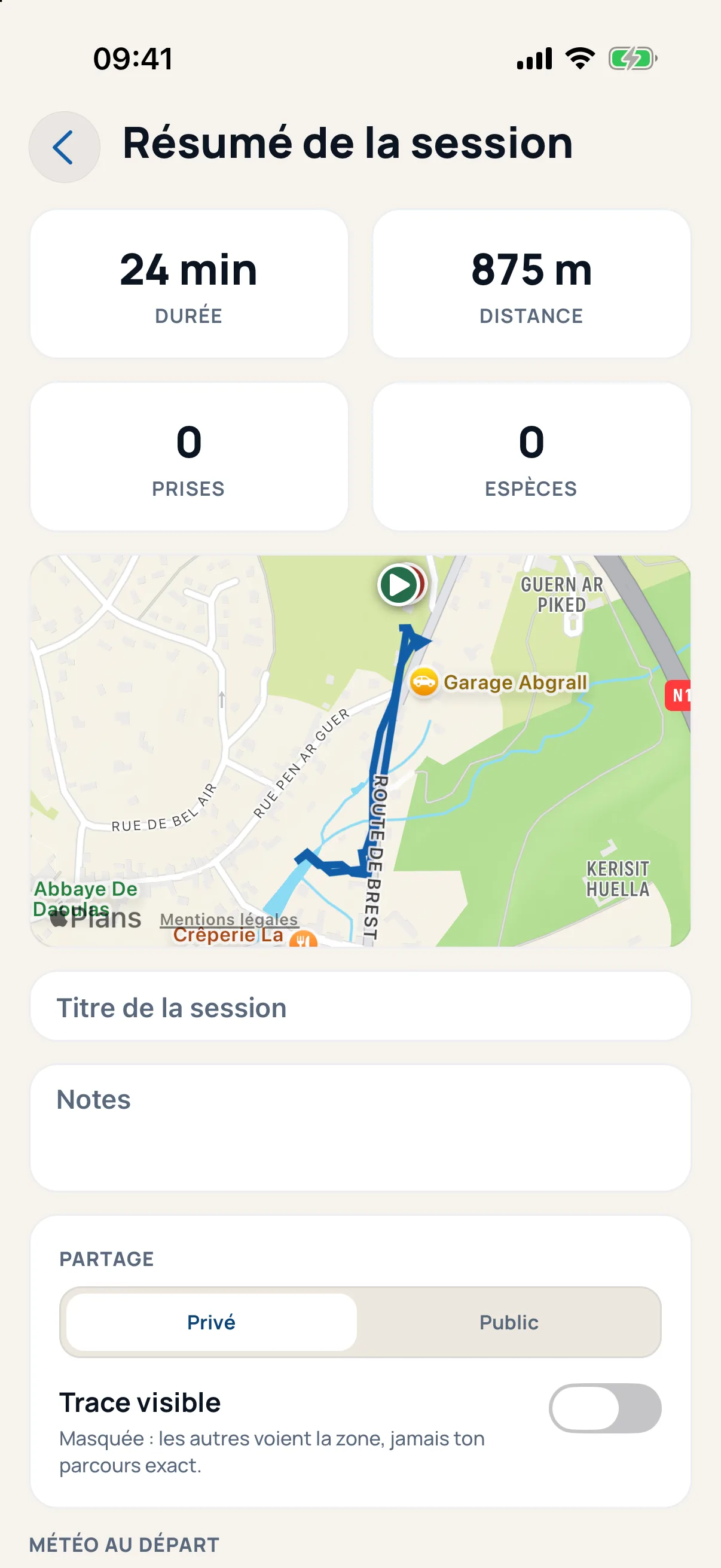 Résumé de fin de sortie