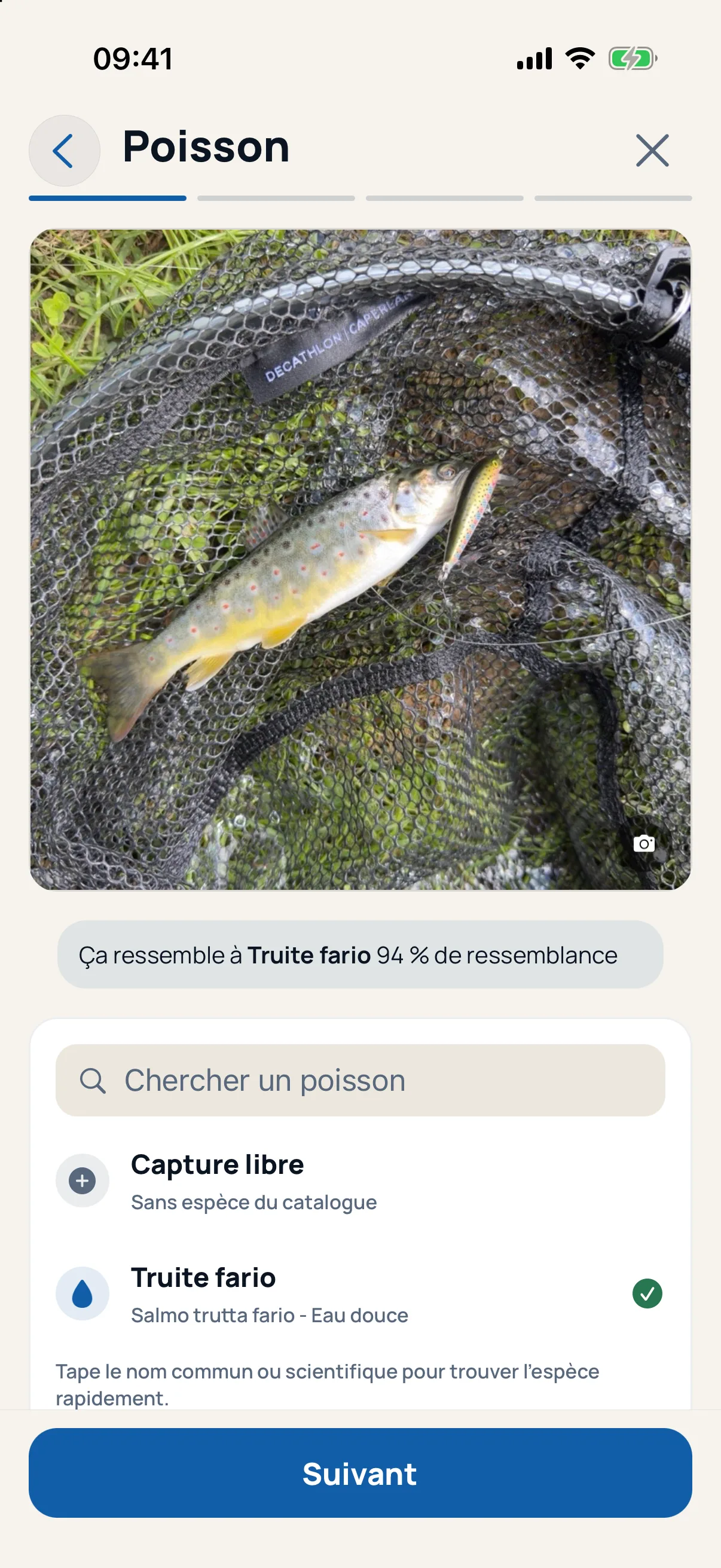 Saisie d’une prise — l’espèce suggérée d’après la photo